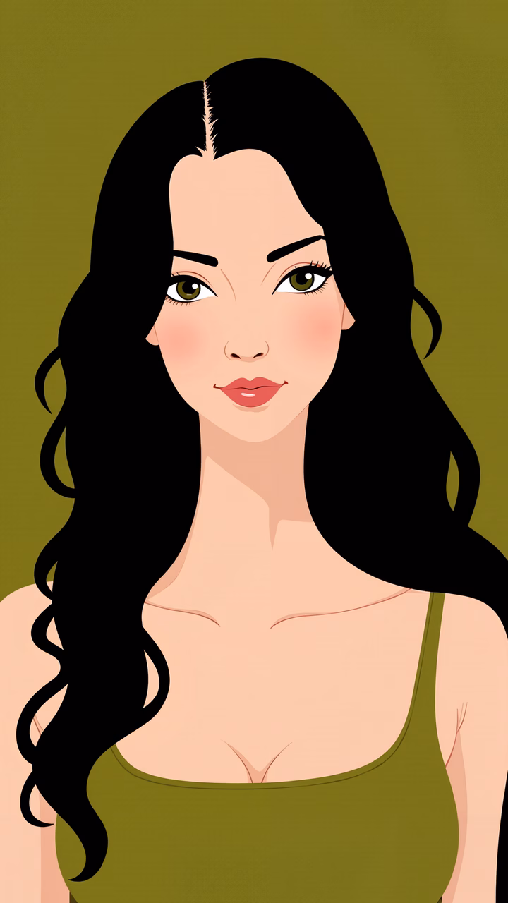 Minimalist portrait of a woman in olive green attire against a matching background.