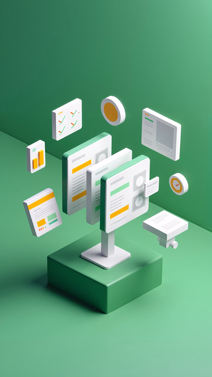 Modern isometric interface design with green and white tones, emphasizing user-friendliness and professionalism.