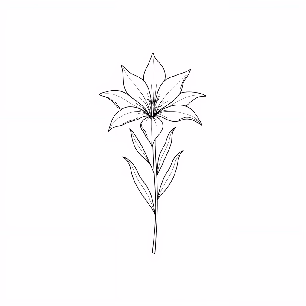 Minimalist black-and-white lily illustration, elegant floral art