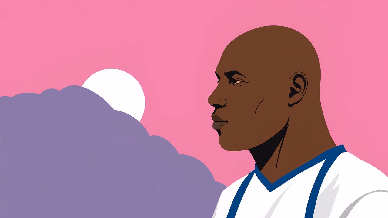 Michael Jordan profile illustration with vibrant colors and bold lines.