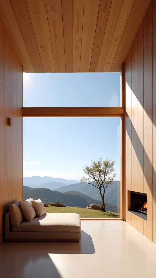Modern Minimalist Interior with Mountain View