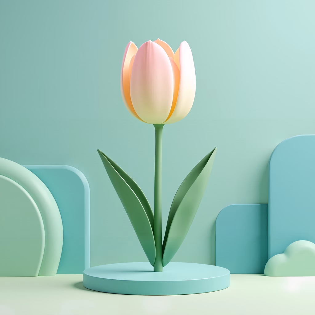 Soft pastel tulip on a minimalist mint green background, evoking tranquility and elegance.