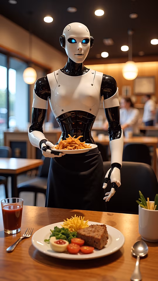 Robot Waitress Serving Meal