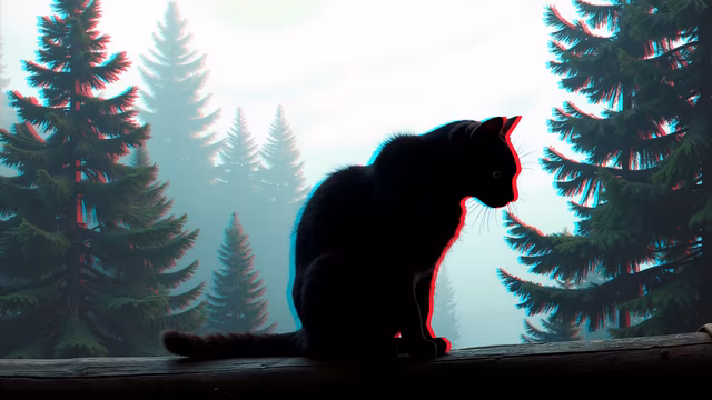 Silhouette Cat in Forest