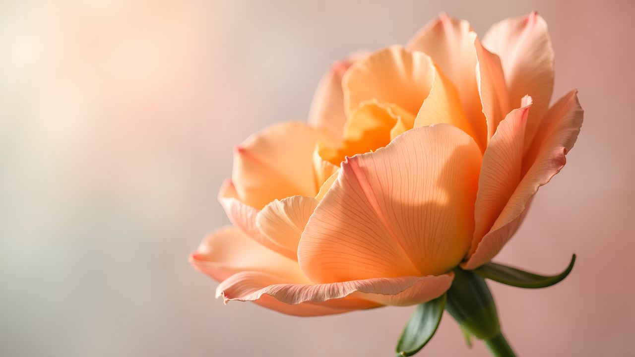 Close-up of a soft peach rose, capturing its delicate beauty and intricate textures.