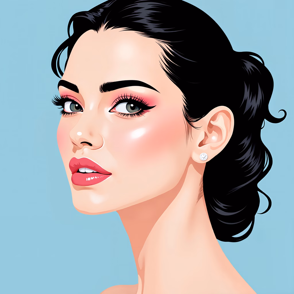 Vintage Glamour Illustration featuring classic makeup and elegant styling.