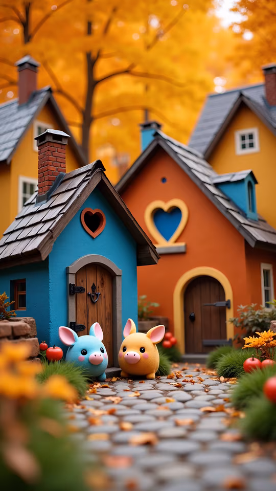 Whimsical Piglets in Autumn