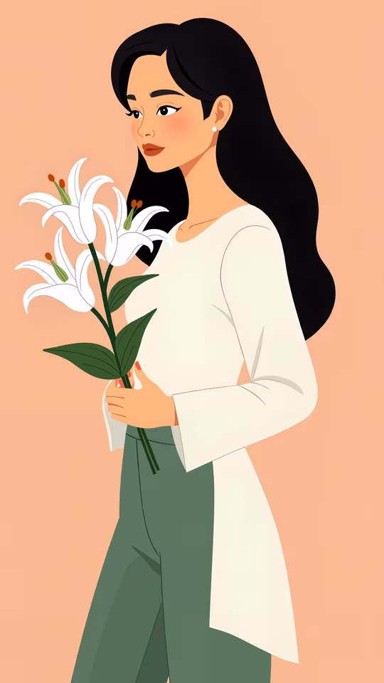 Woman Holding Lilies