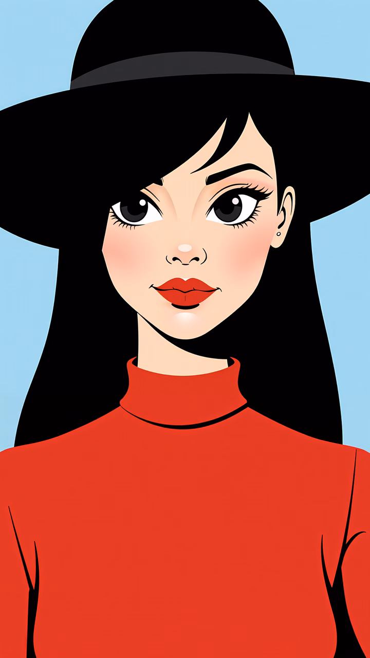 Elegant woman in striking red and black fashion illustration.
