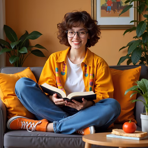 Woman Reading on Comfortable Couch