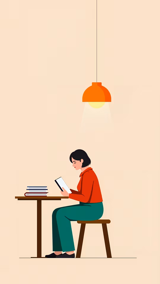 Woman Reading Under Warm Light