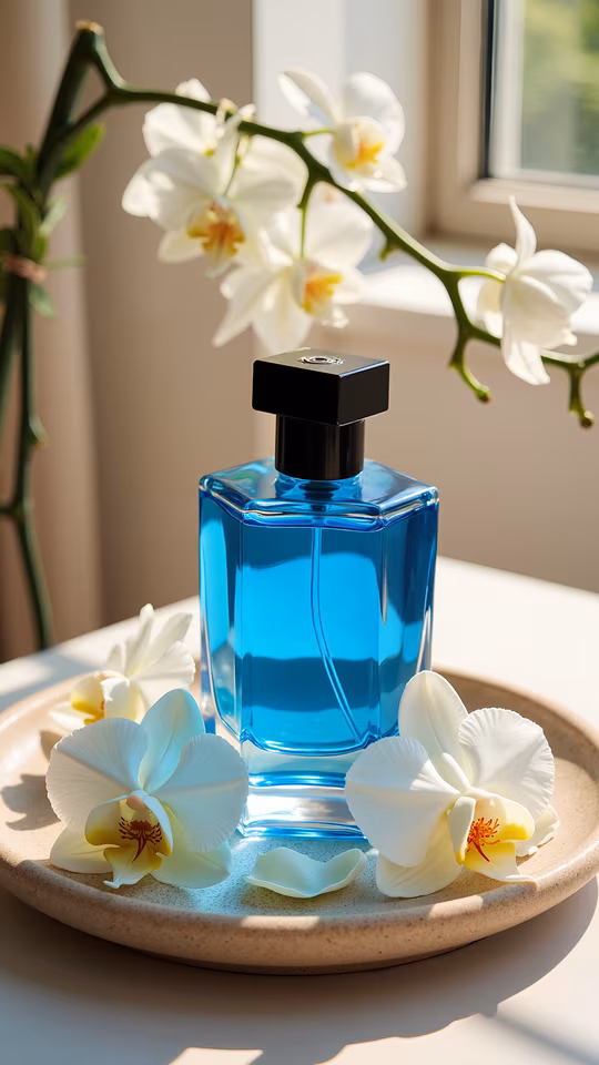 Blue Bottle with Orchids