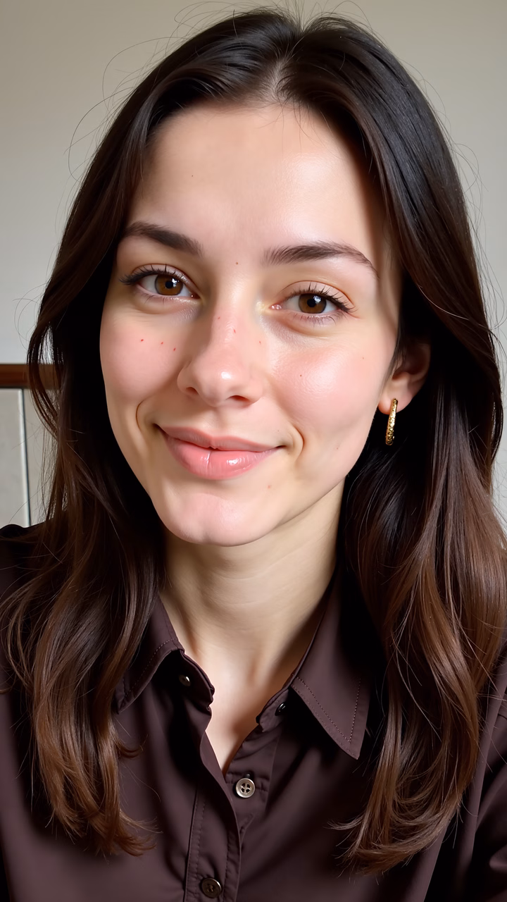 Close-up portrait of a smiling individual with natural beauty and soft lighting.