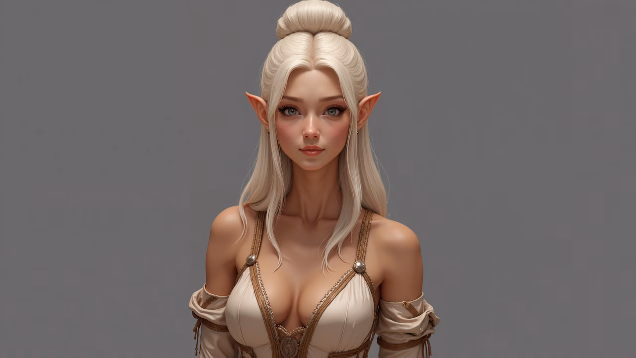 Elegant elf character in medieval attire, fantasy art