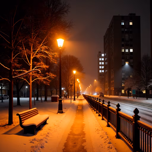 Snowy Night Path