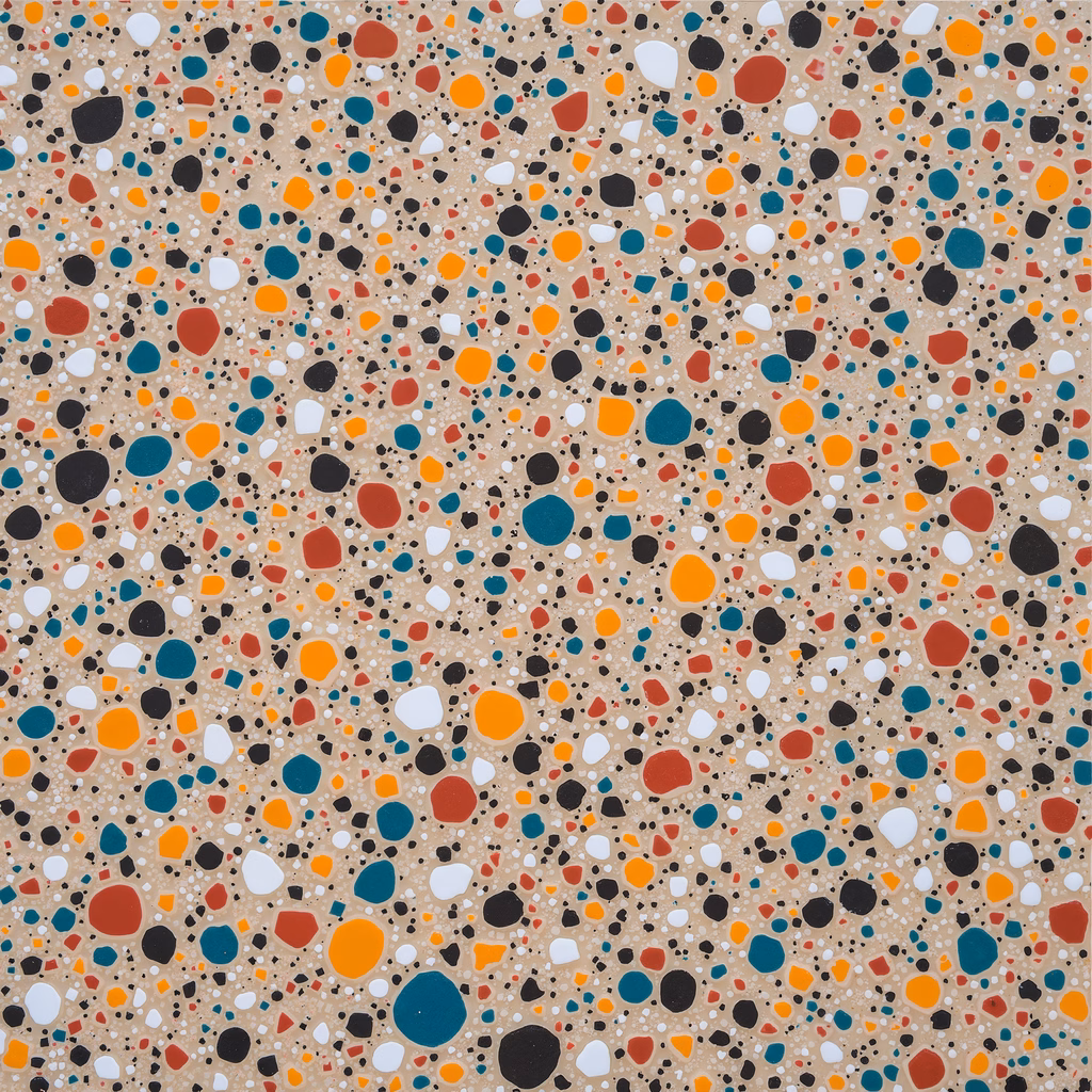 Vibrant terrazzo pattern with diverse colors and intricate textures.