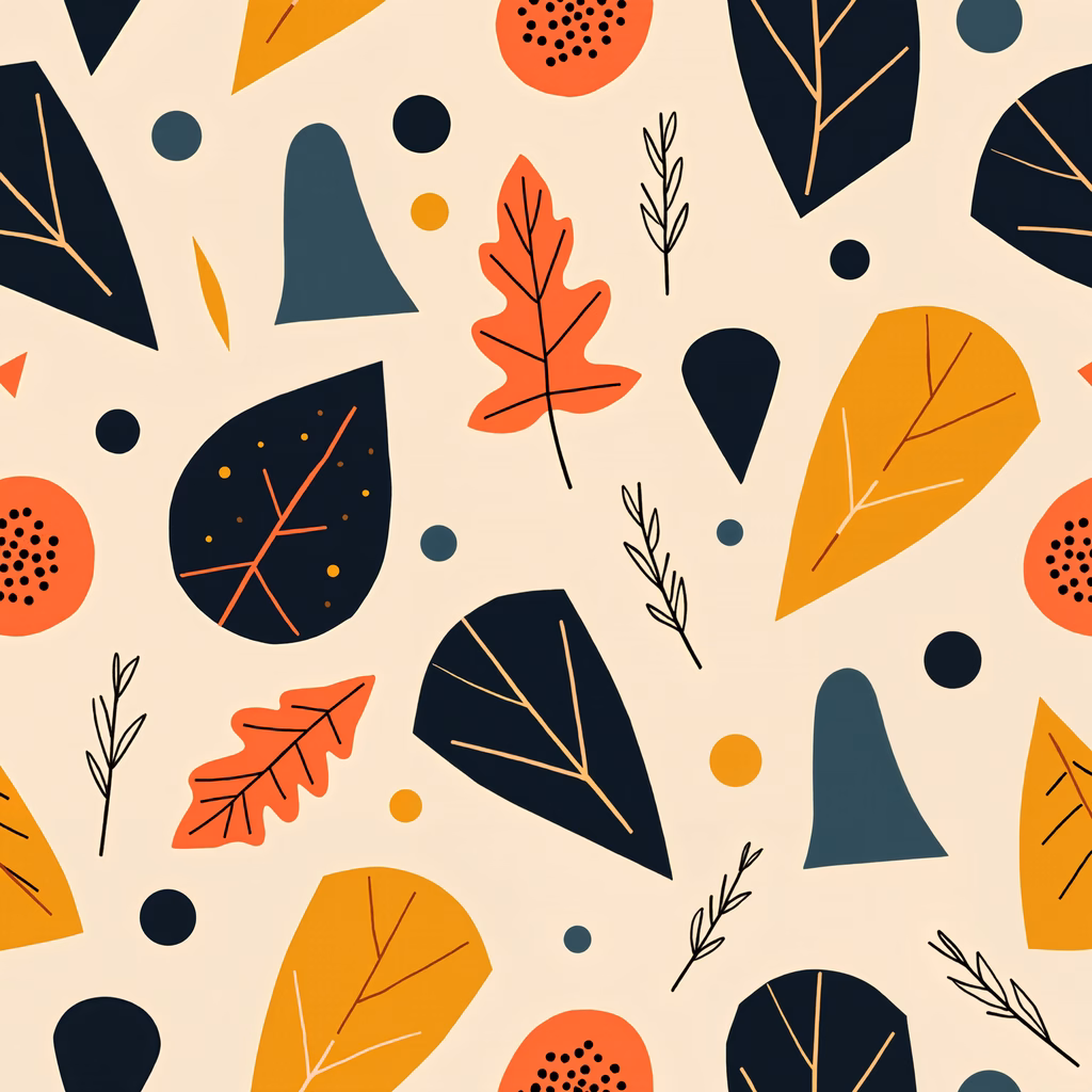Vibrant autumn leaves in a modern illustration style.