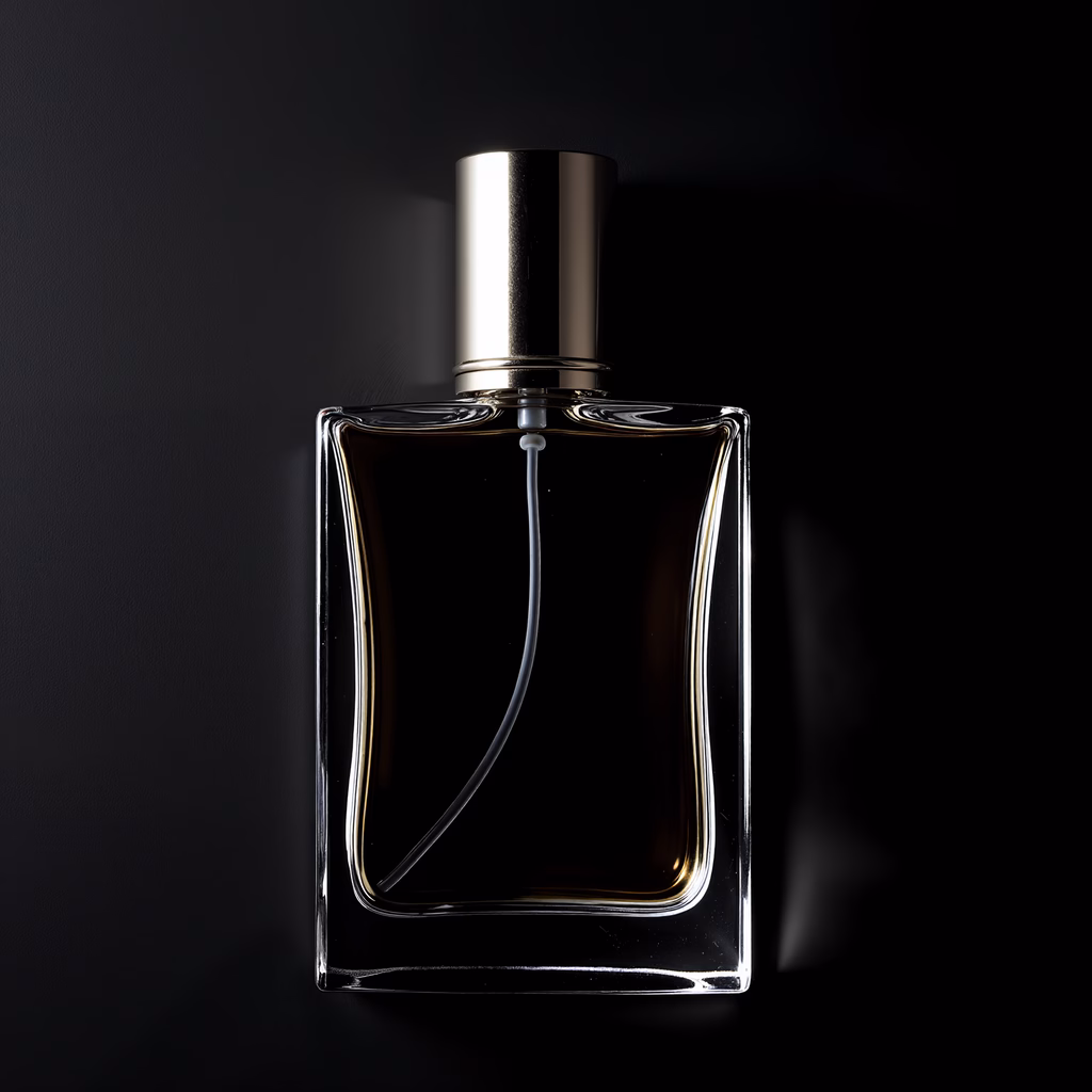 Sleek perfume bottle on a dark background, exuding elegance and sophistication.