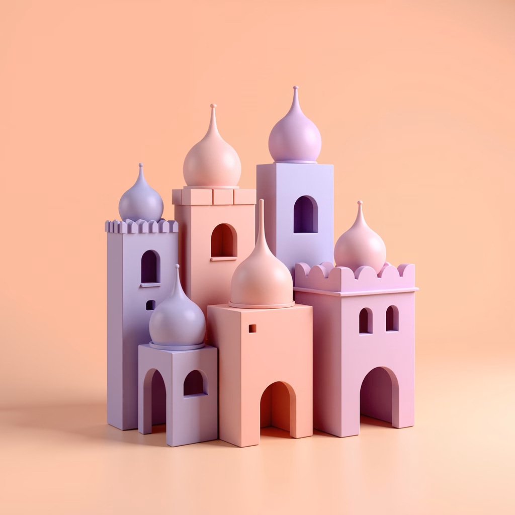 Whimsical pastel-colored castle with dreamy, fairy-tale charm.