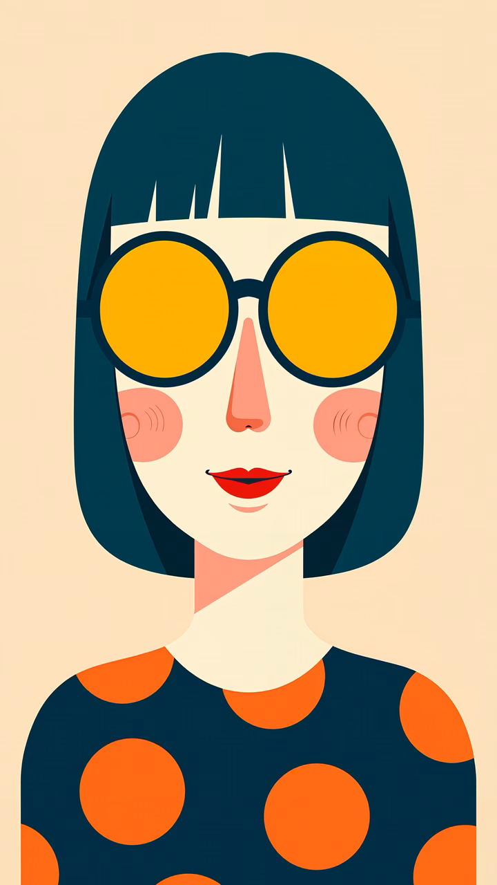 Bold sunglasses and polka dots in a retro pop art illustration.