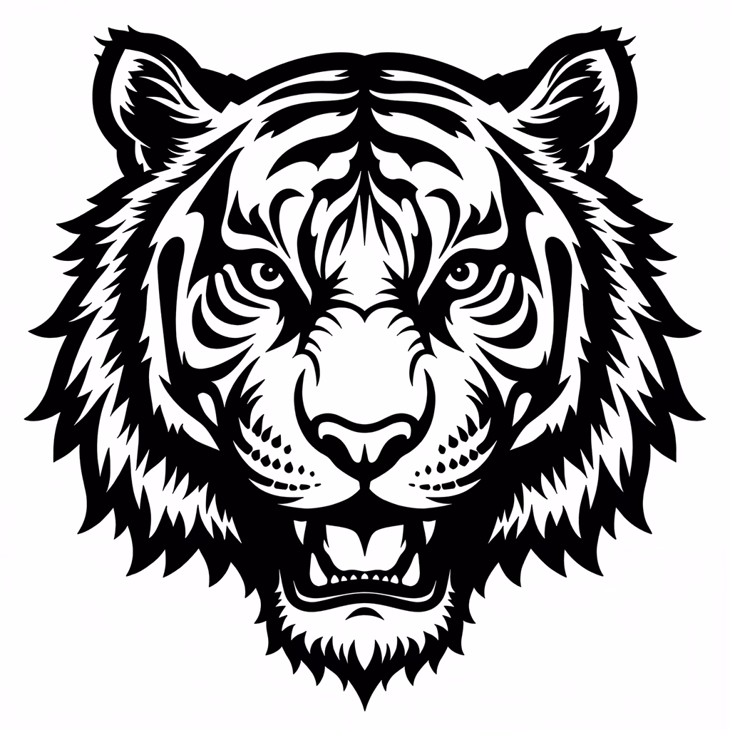 Bold black and white tiger illustration, perfect for animal-themed designs.