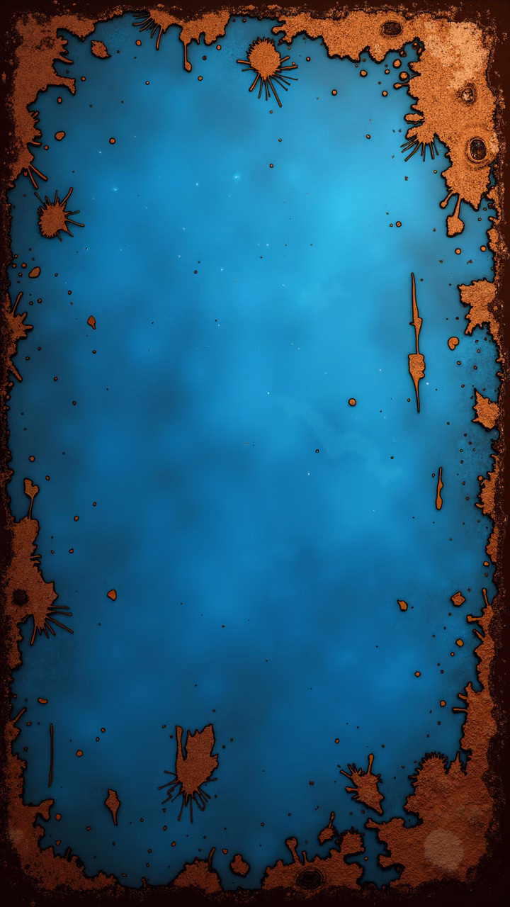 Vibrant blue sky illustration with textured rust border