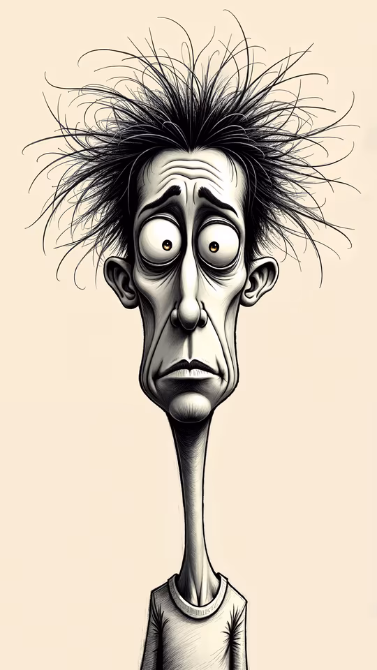 Cartoon Character with Wild Hair
