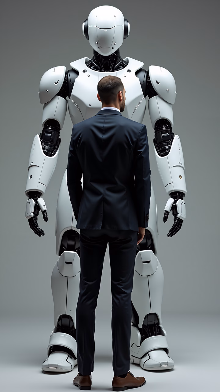 Human vs Robot: A stark contrast between organic and artificial.