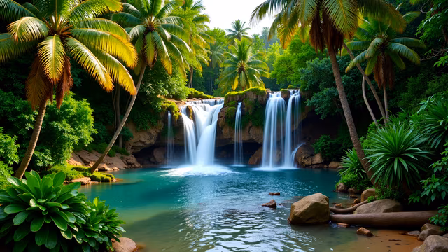Tropical Waterfall Illustration