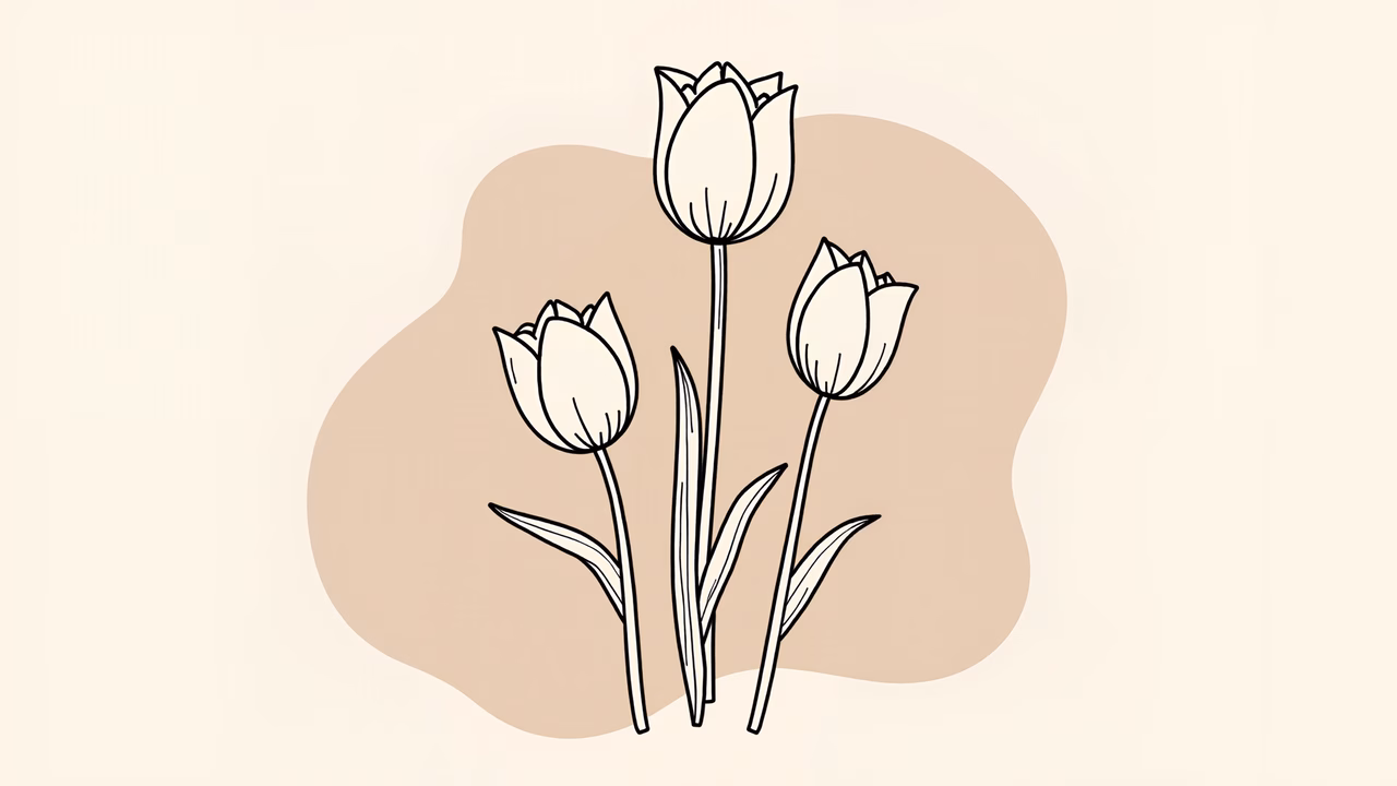 Minimalist tulip illustration on a beige background.