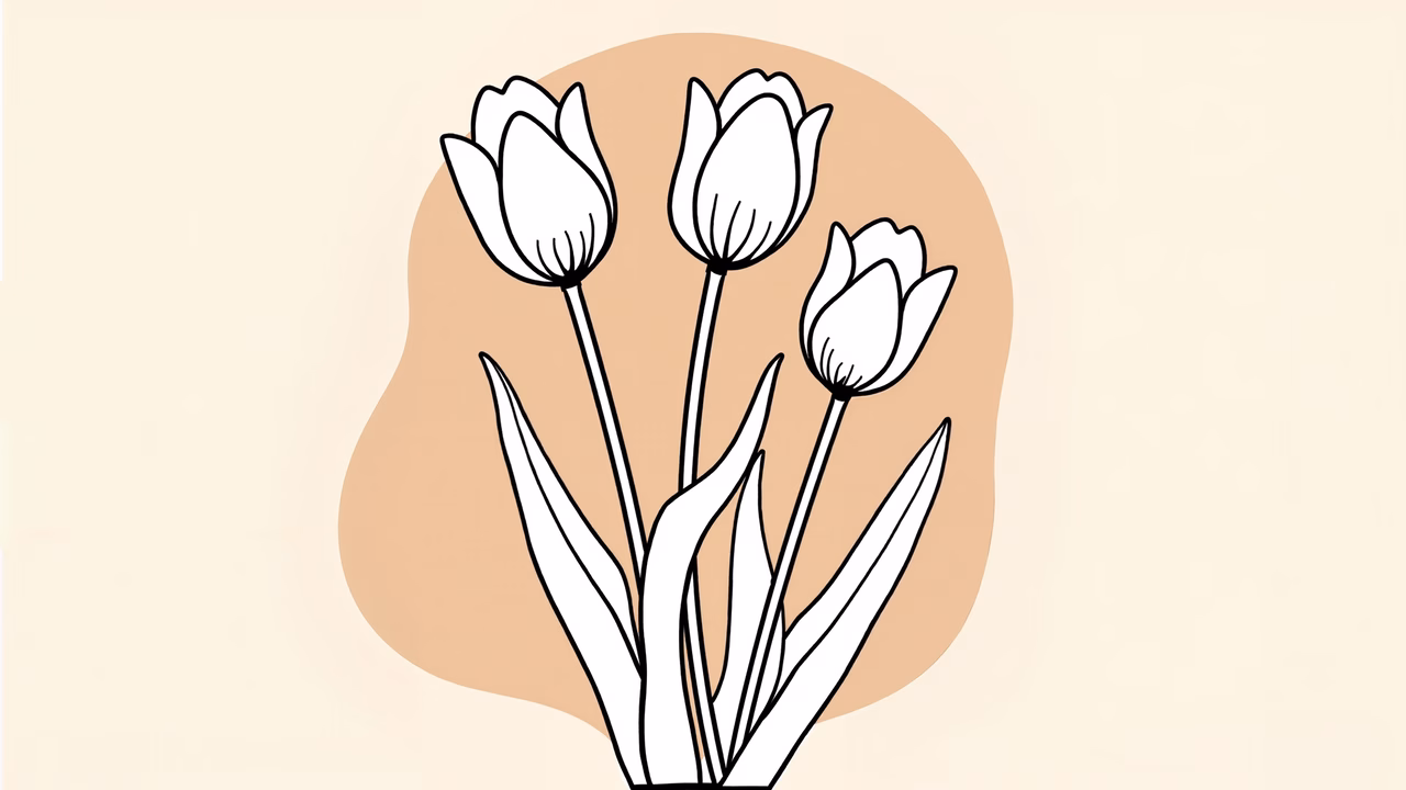 Minimalist tulip illustration with soft colors and elegant design.