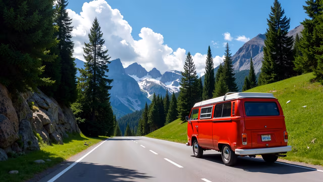 Vintage Red Van Journey