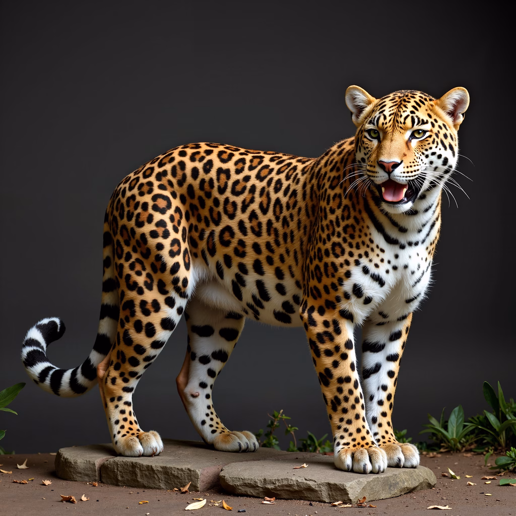 Detailed illustration of a wild jaguar standing on rocks, showcasing its powerful and graceful presence.