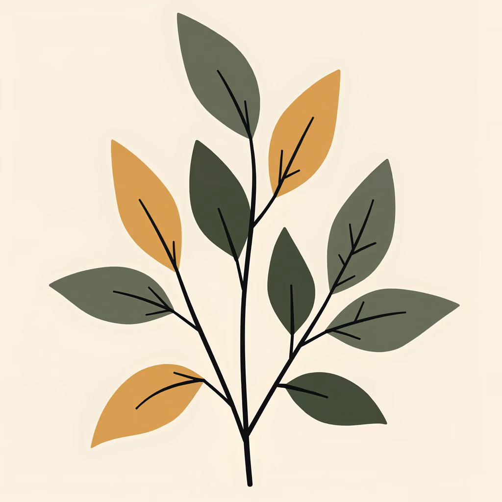 Minimalist autumn leaves illustration with soft colors and clean lines.