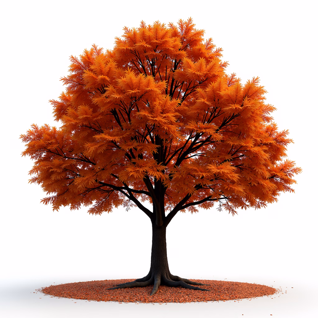 Vibrant autumn tree illustration with rich orange and red leaves, evoking warmth and tranquility.