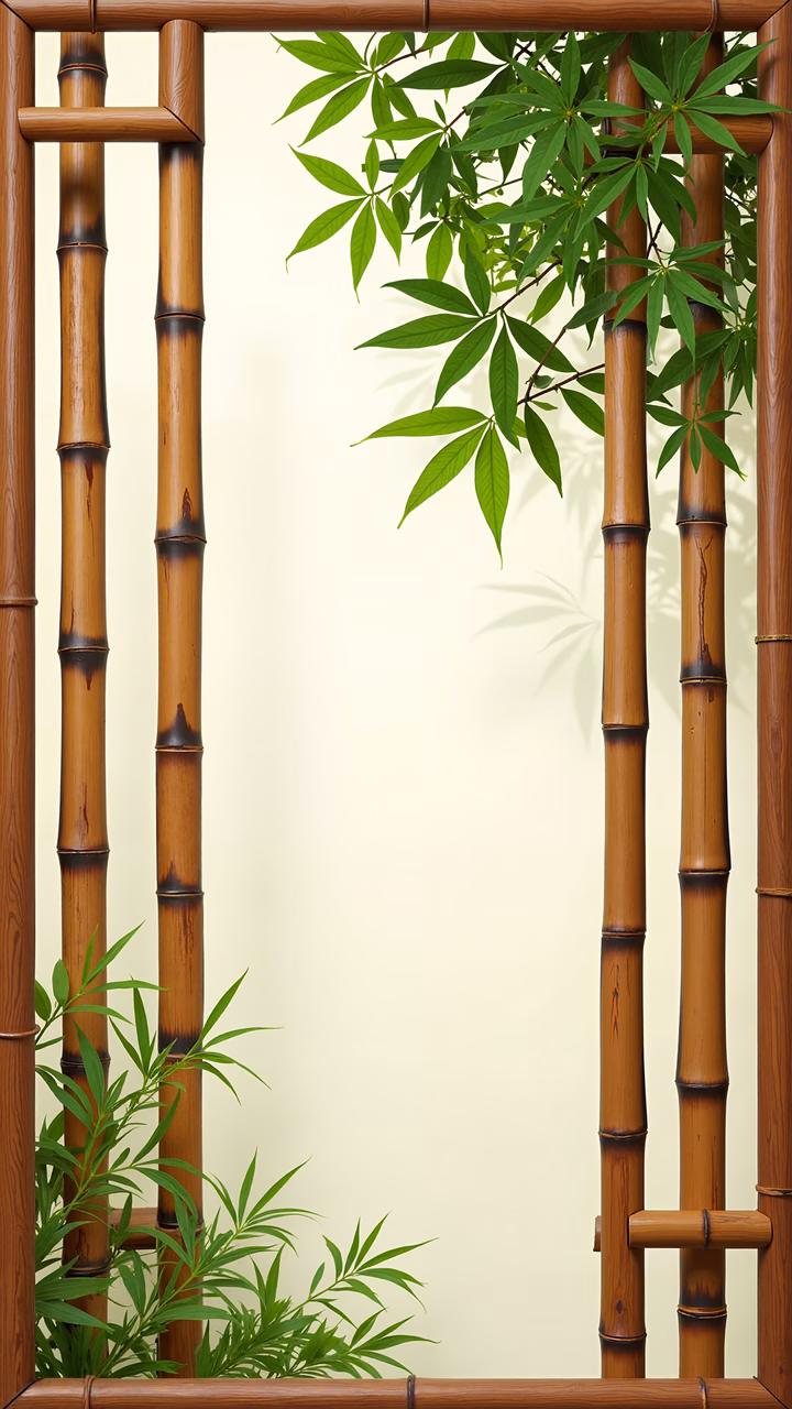 A beautifully illustrated bamboo frame with lush green leaves, perfect for nature-themed decor.
