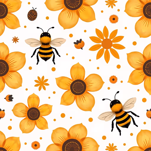 Bee and Flowers Illustration