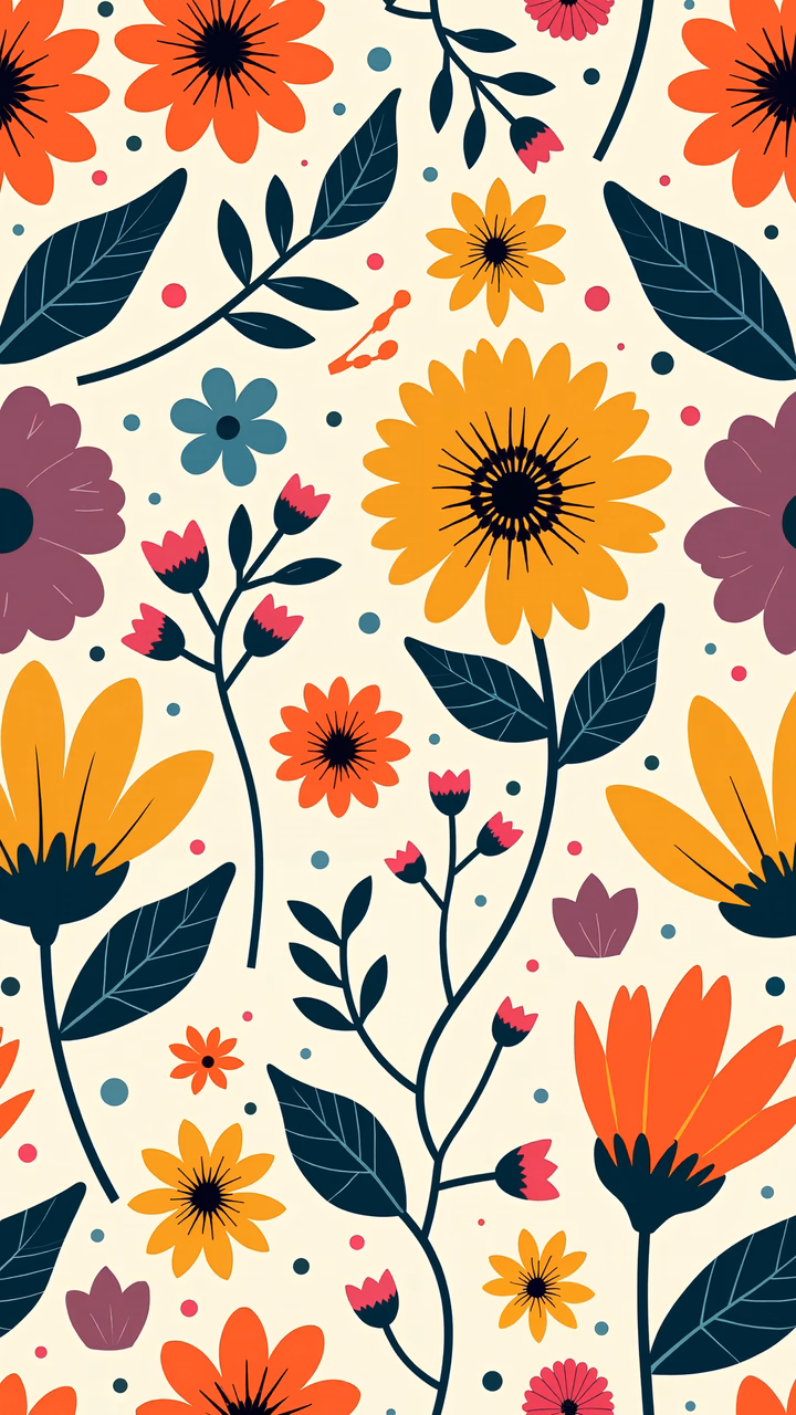 Vibrant floral illustration with bold colors and dynamic composition.