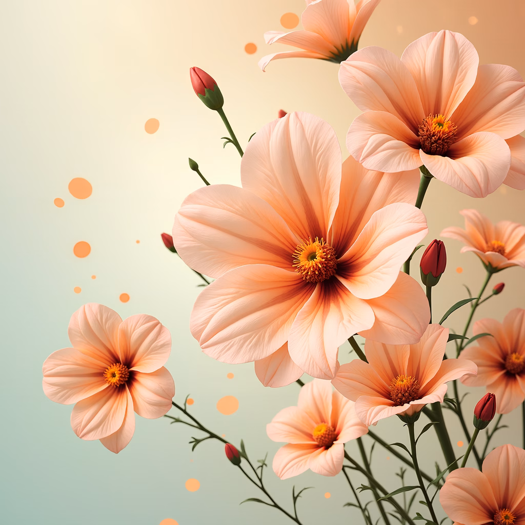 Vibrant floral illustration with detailed petals and ethereal background.