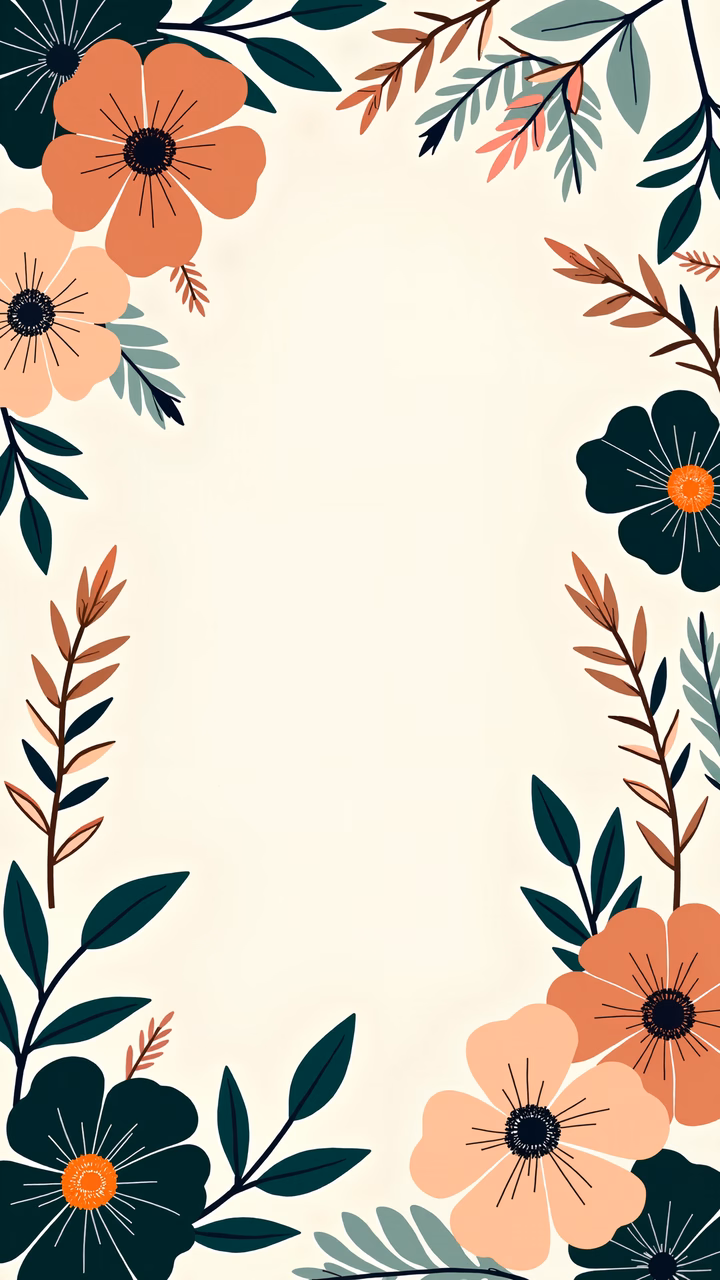 A serene floral frame illustration with pastel colors and detailed leaves.