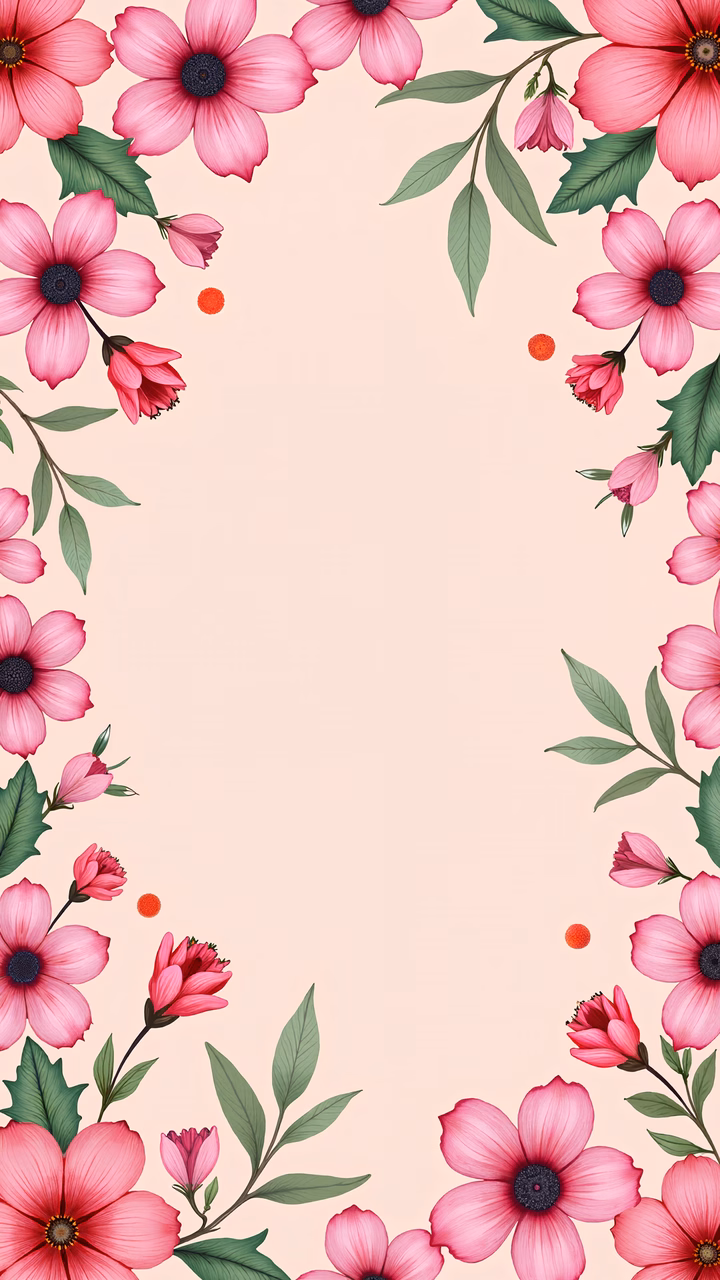 Symmetrical floral frame with pastel colors and elegant design.