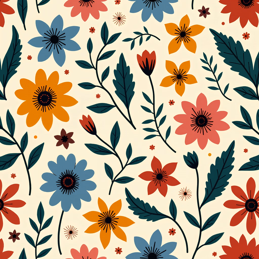 Vibrant floral illustration with bold geometric design and harmonious composition.