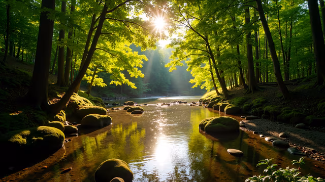 Forest Stream Sunlight