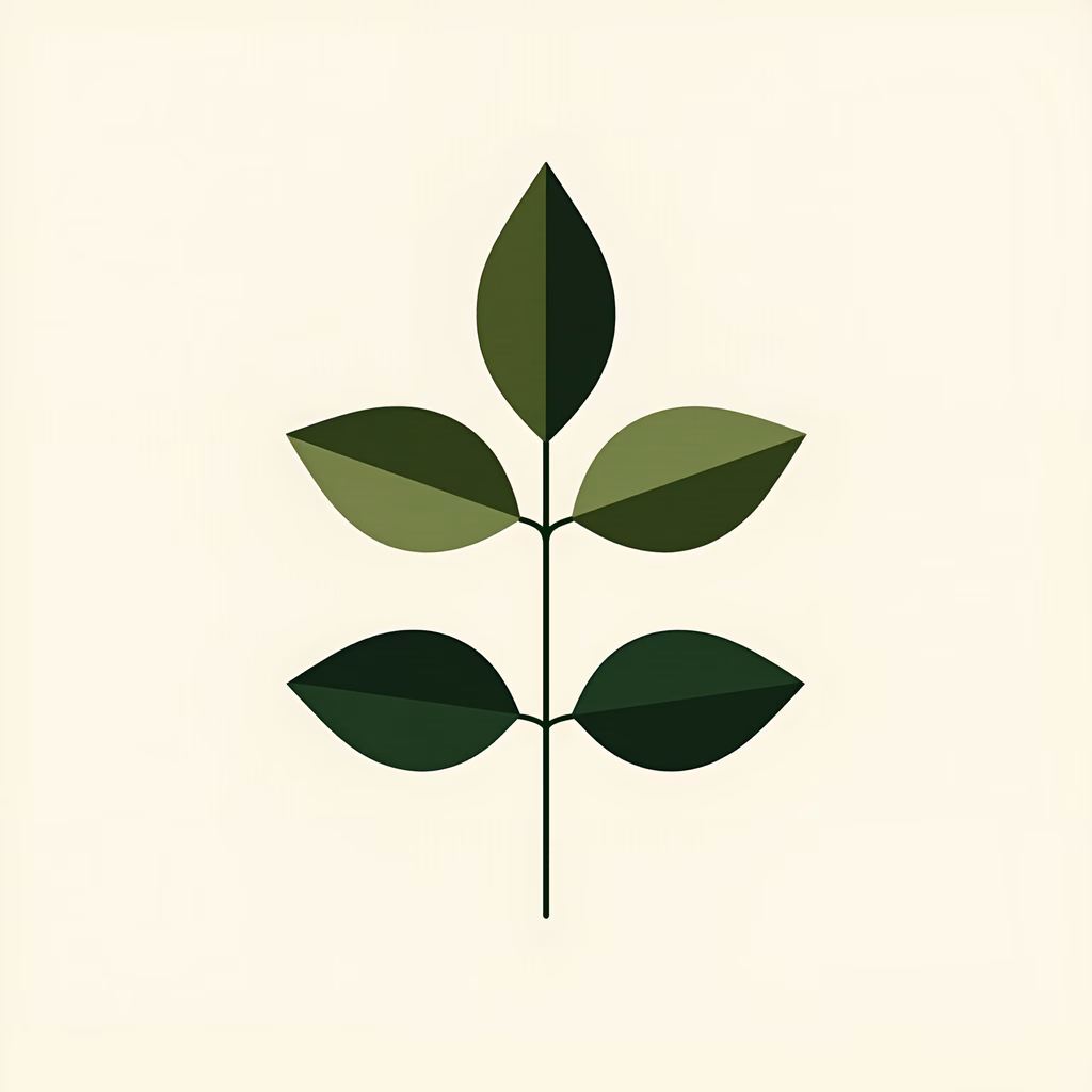Minimalist geometric plant illustration with varying shades of green on a neutral background.