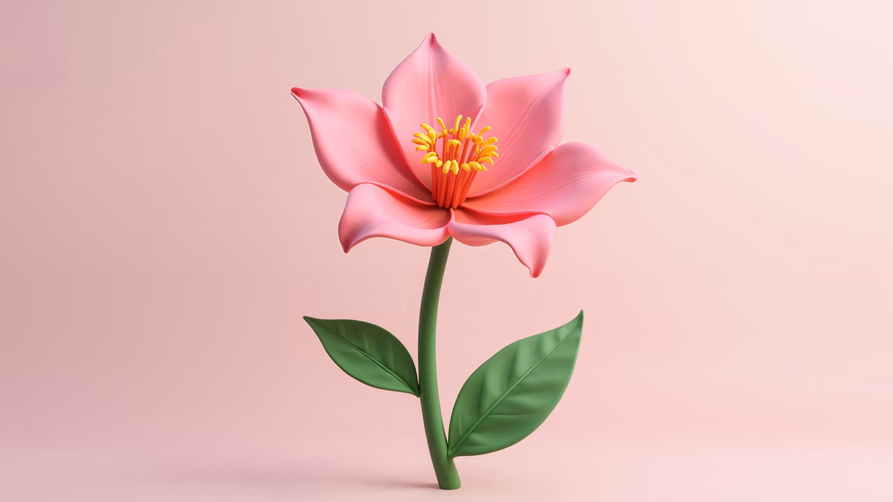 A charming pink flower illustration with a soft pastel background and vibrant details.