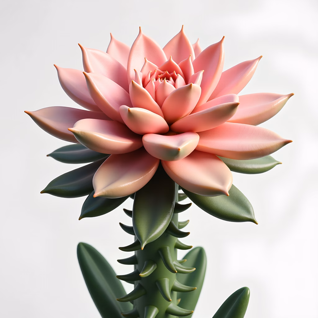 Vibrant succulent illustration with pink and green tones, modern design, serene atmosphere.