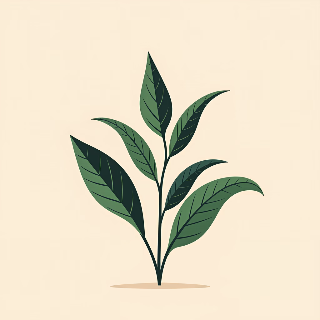 Minimalist plant illustration with vibrant green leaves on a neutral background.