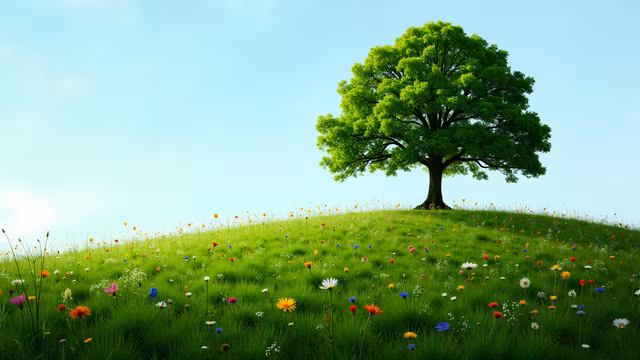 Solitary Tree on a Colorful Meadow