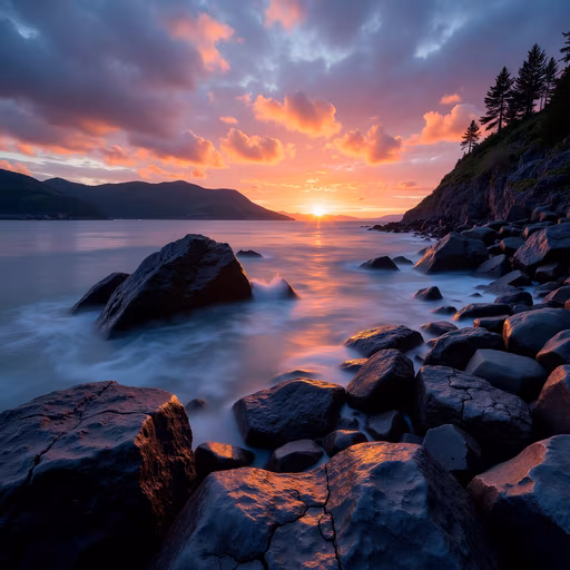Sunset Over Rocky Shore