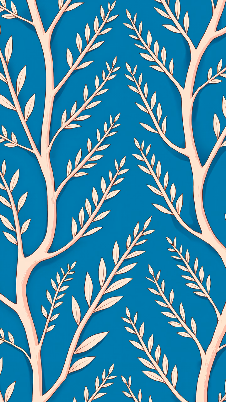 Delicate tree branches on a teal background, illustrating natural serenity.